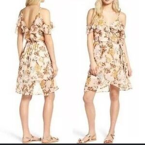 Band Of Gypsies Boho Deep V-Neck Flutter Sleeve Tiered Faux Wrap Dress• Medium